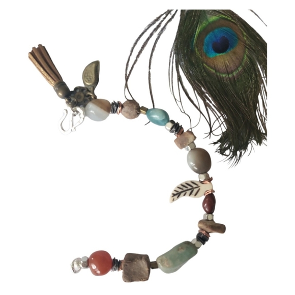 Blue Honey Jewelry Nature Walk Gemstone & Bone Bead Bohemian Bracelet XL - Picture 7 of 8